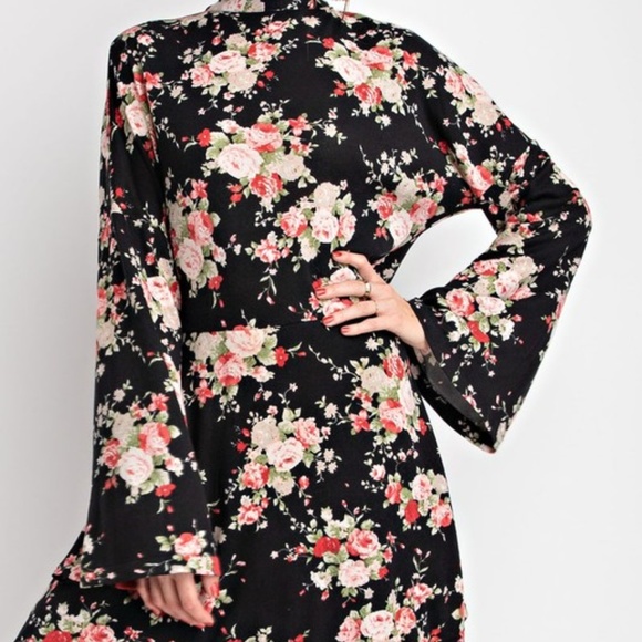 Easel Black Floral Print Mock Neck Soft Warm Dress - Picture 7 of 8